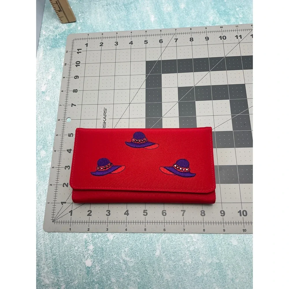 Red‎ Embroidered Hat Wallet Clutch Purse Women Snap Closure